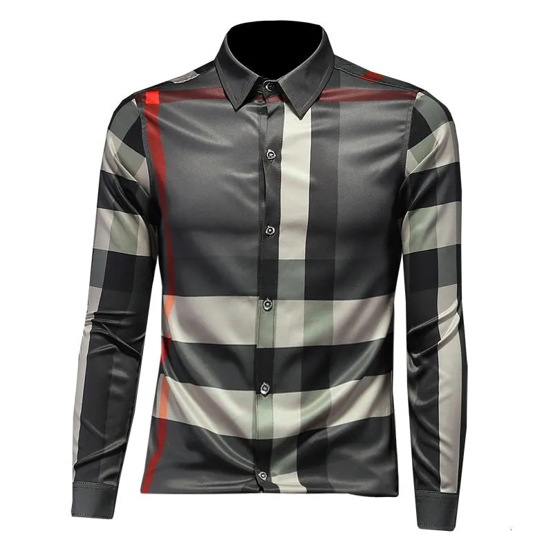 Check Pattern Plaid Print Men Slim Fit Shirt