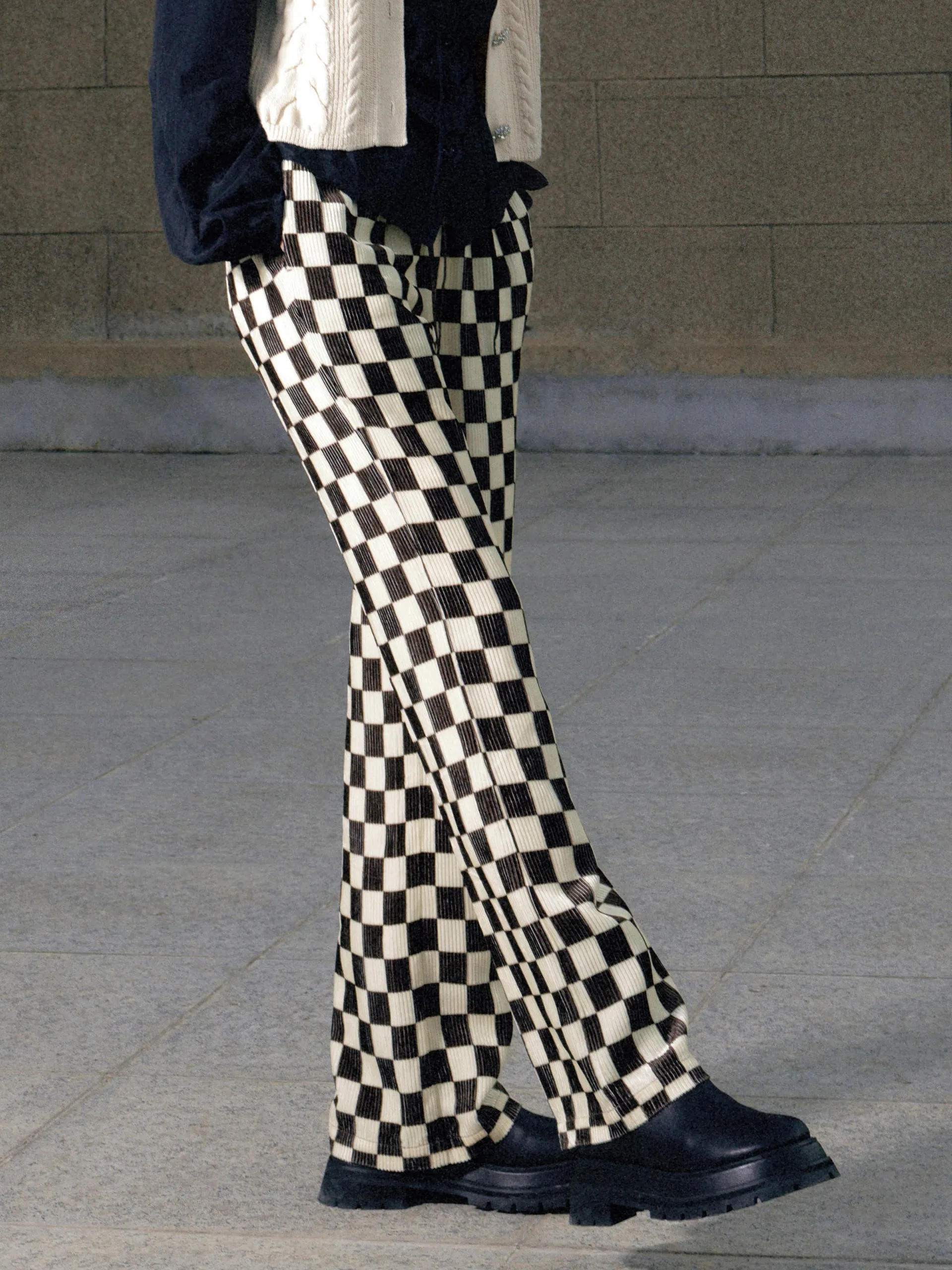 Checkerboard Straight Casual Pants