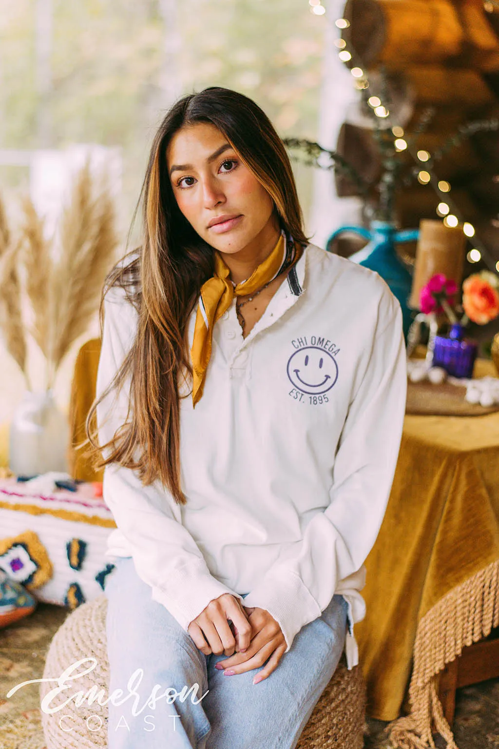 Chi O Smiley Face Thermal Long Sleeve Henley