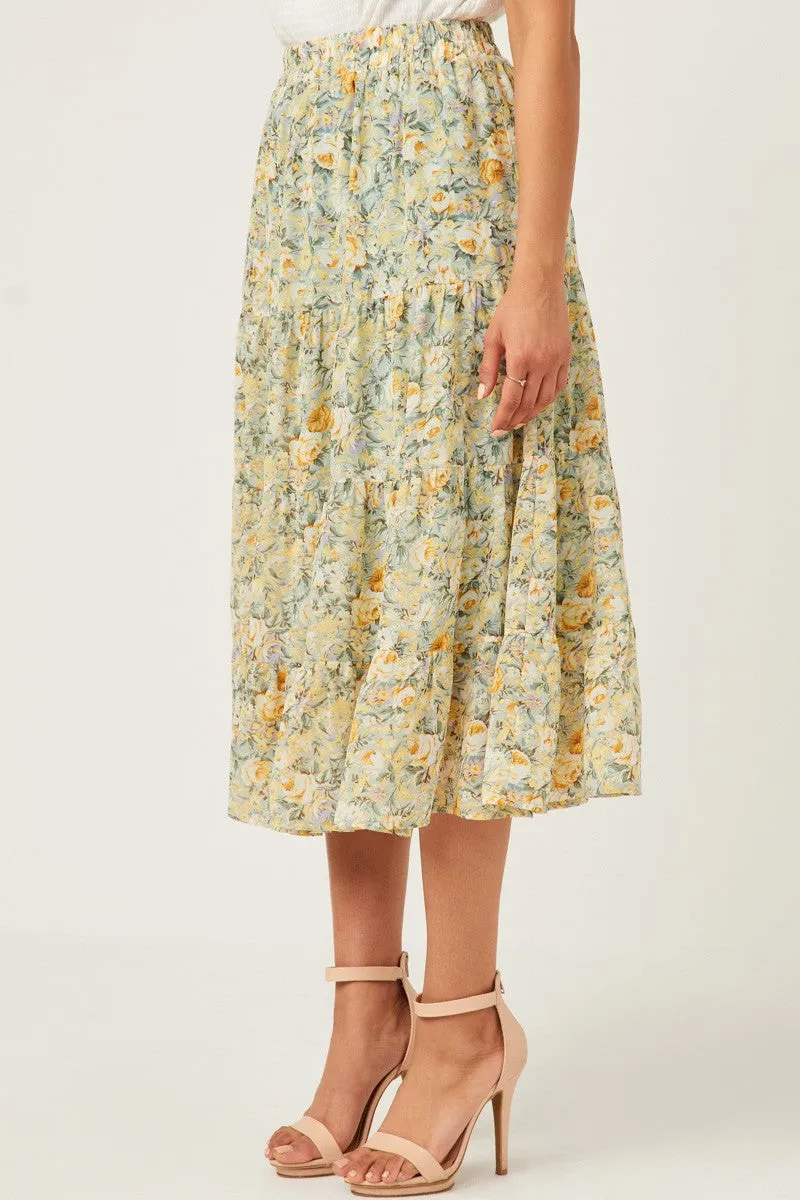 Chiffon Floral Midi Skirt Style 5928 in Mint