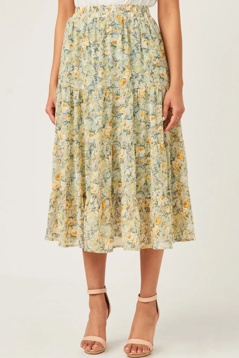 Chiffon Floral Midi Skirt Style 5928 in Mint