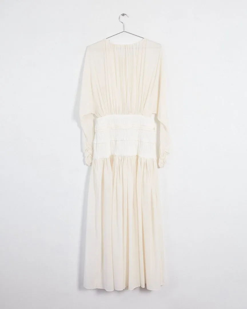 Christopher Esber 'emory cummerbund' sheer ruched maxi dress, cream & white, 12