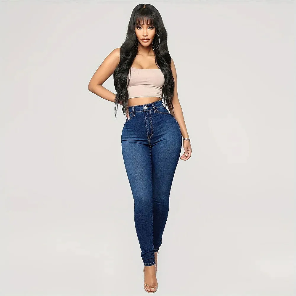 Classic Vintage Slash Pockets High Waist Denim Jeans