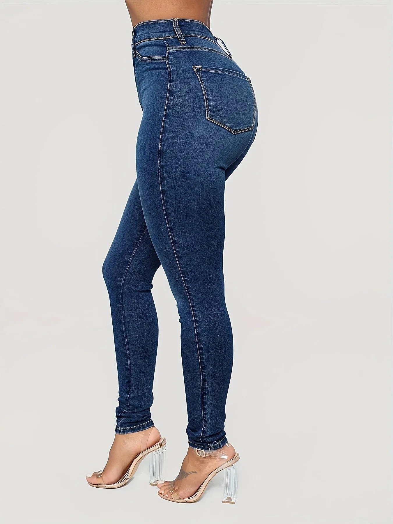 Classic Vintage Slash Pockets High Waist Denim Jeans