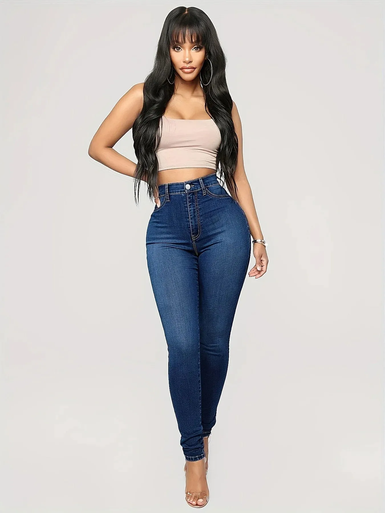 Classic Vintage Slash Pockets High Waist Denim Jeans