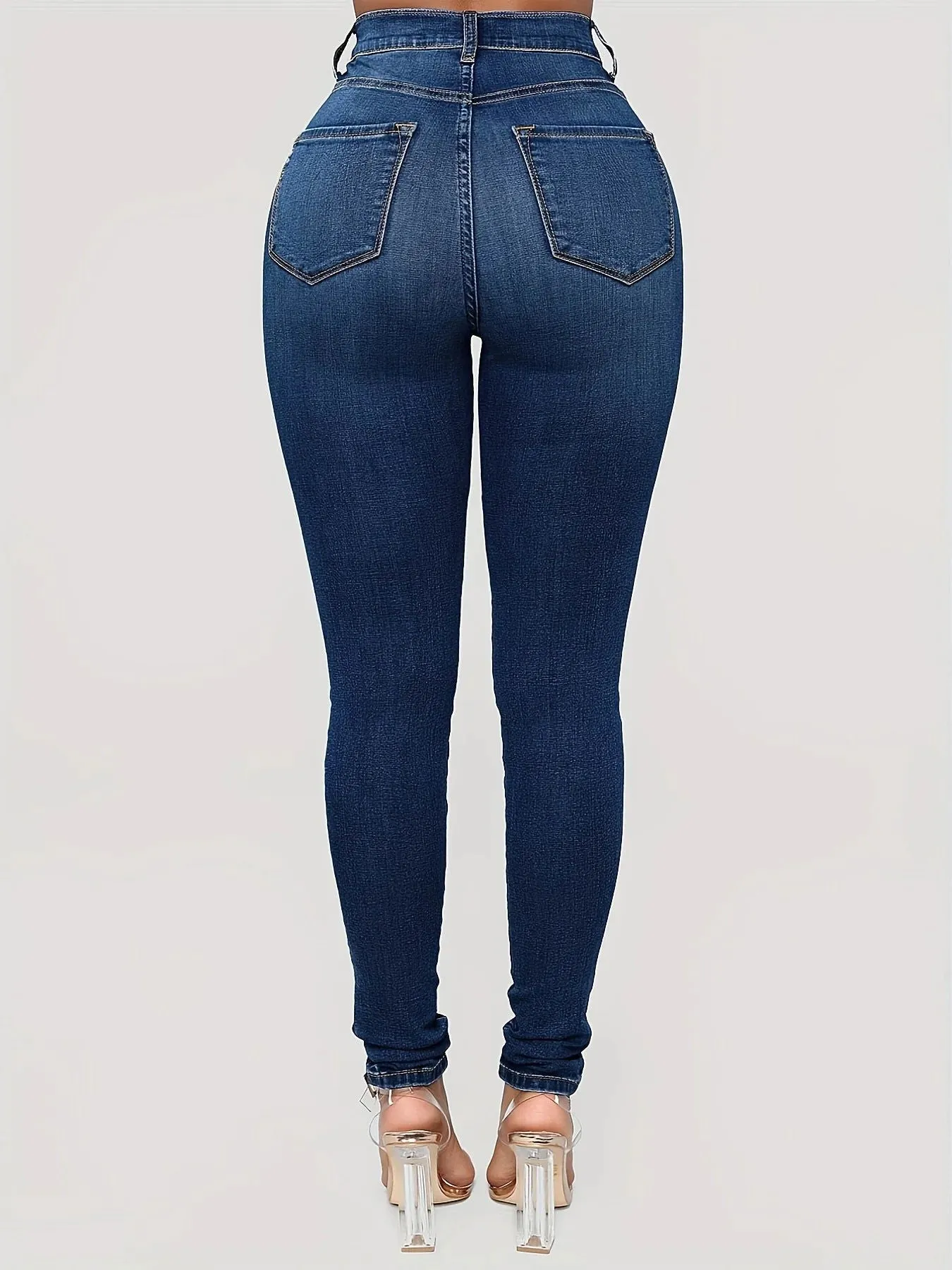 Classic Vintage Slash Pockets High Waist Denim Jeans