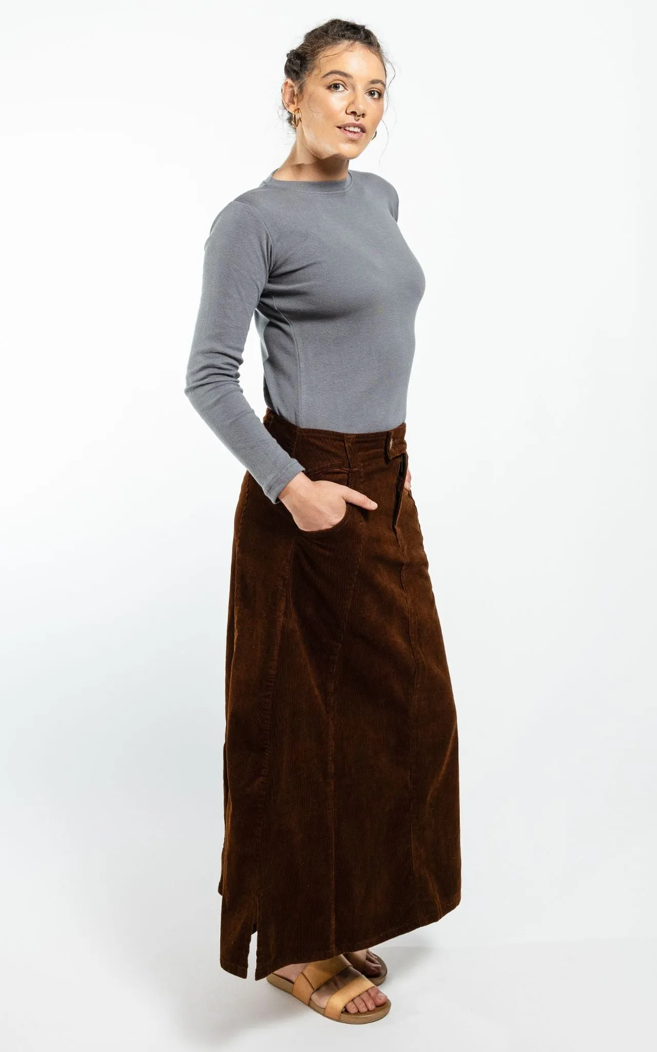 Corduroy Maxi Skirt - Walnut