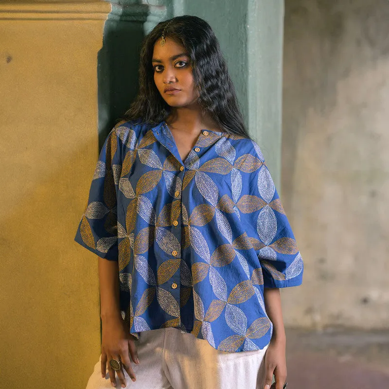 Cotton Embroidered Shirt for Women | Indigo | Kantha Stitch