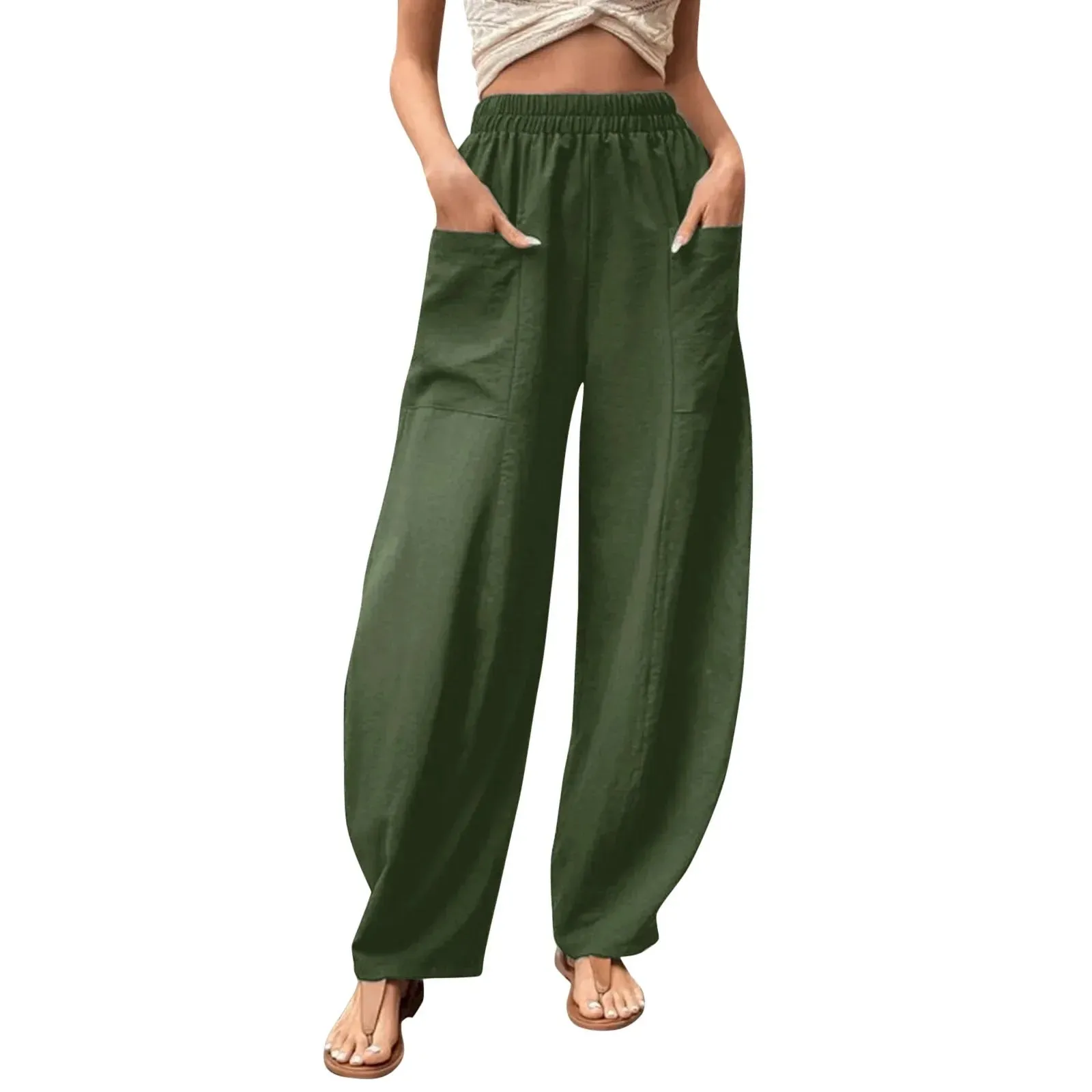 Cotton Hemp Wide-leg Pants with Elastic Waist