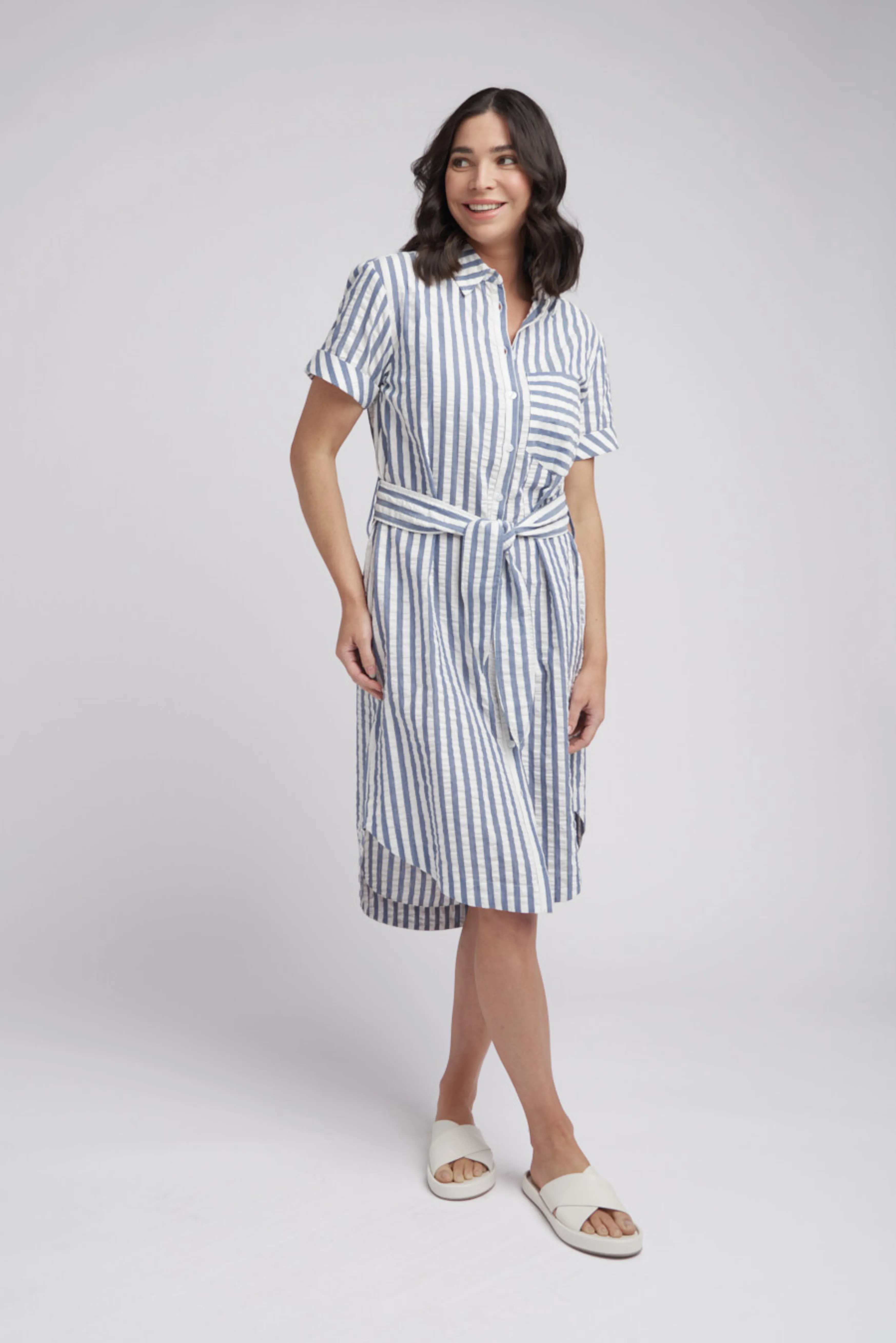 Cotton Seersucker Shirt Dress