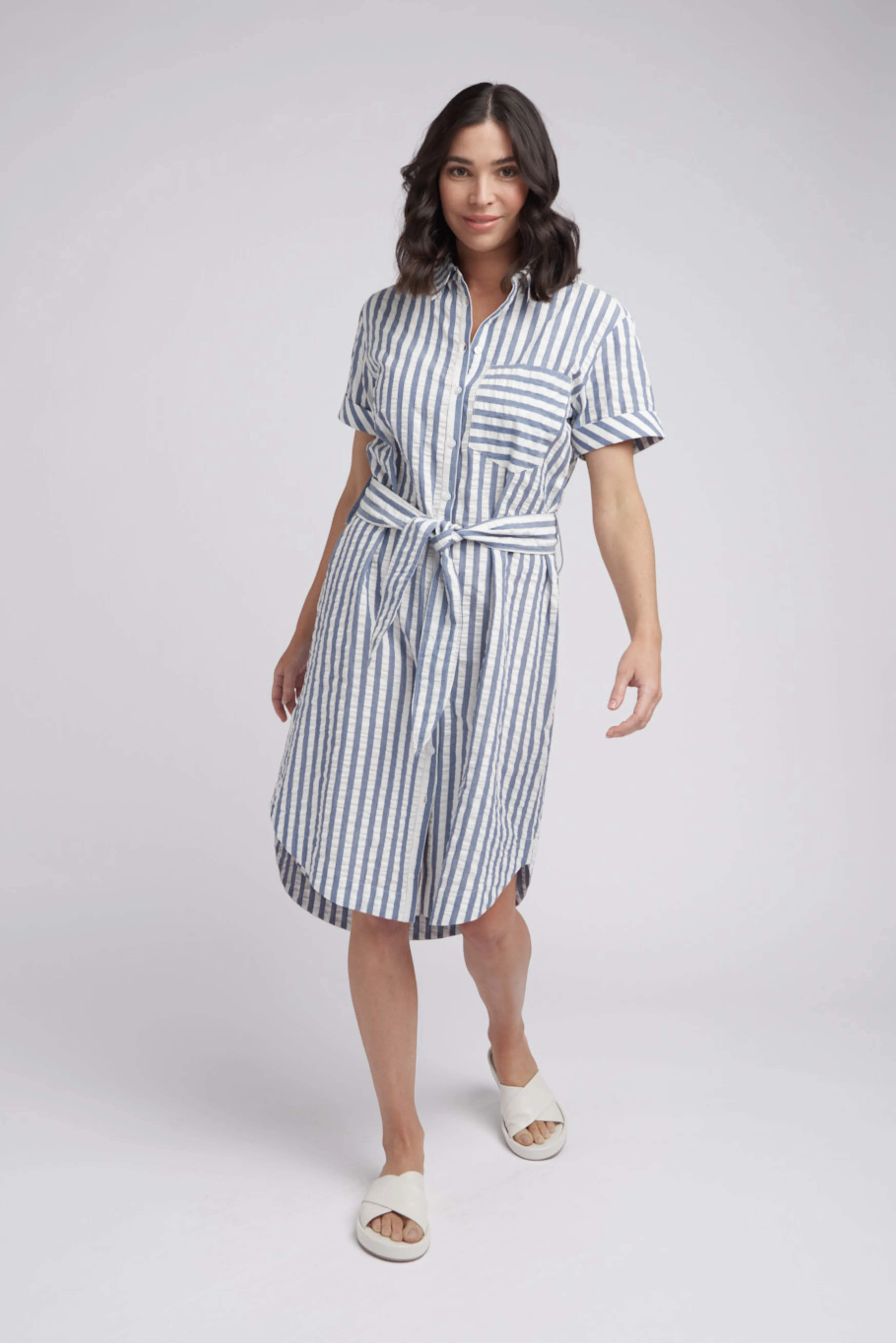 Cotton Seersucker Shirt Dress