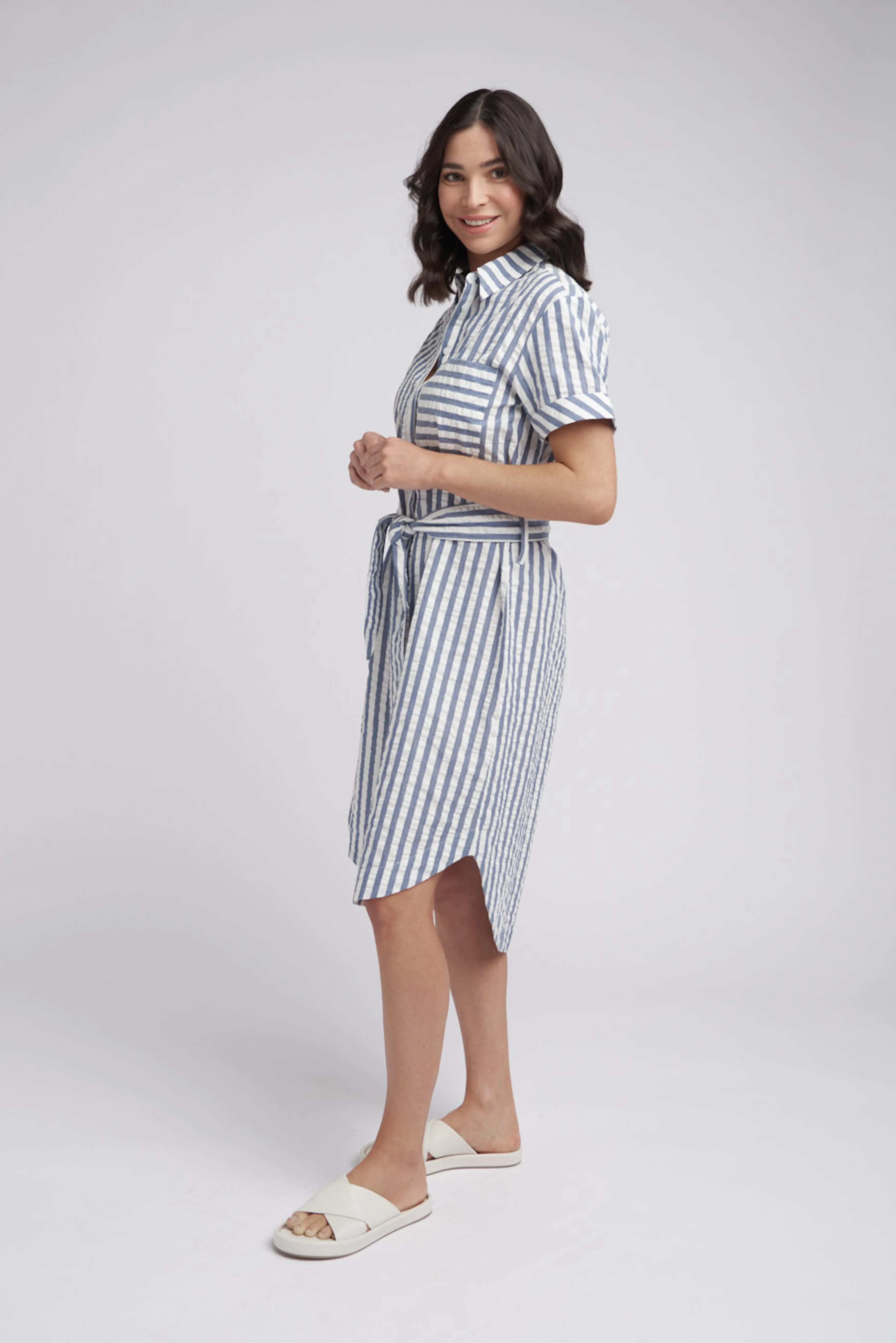 Cotton Seersucker Shirt Dress