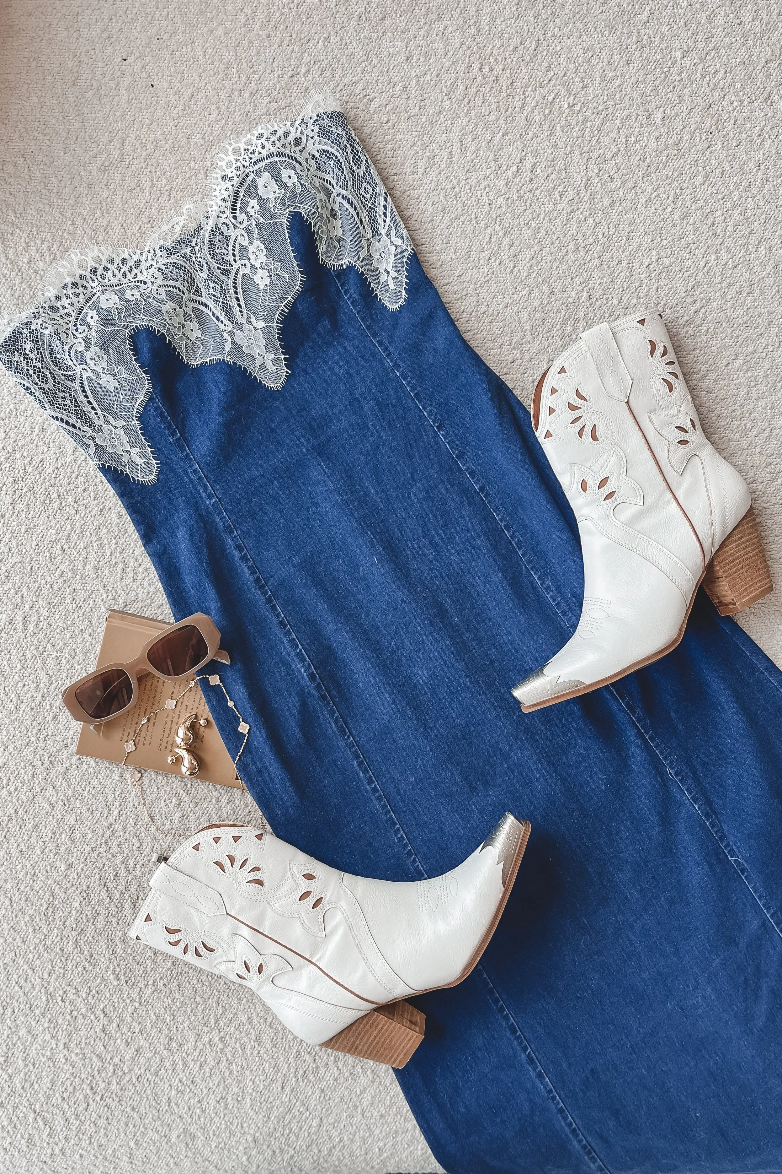 Cowgirl Cocktail Denim Lace Maxi Dress