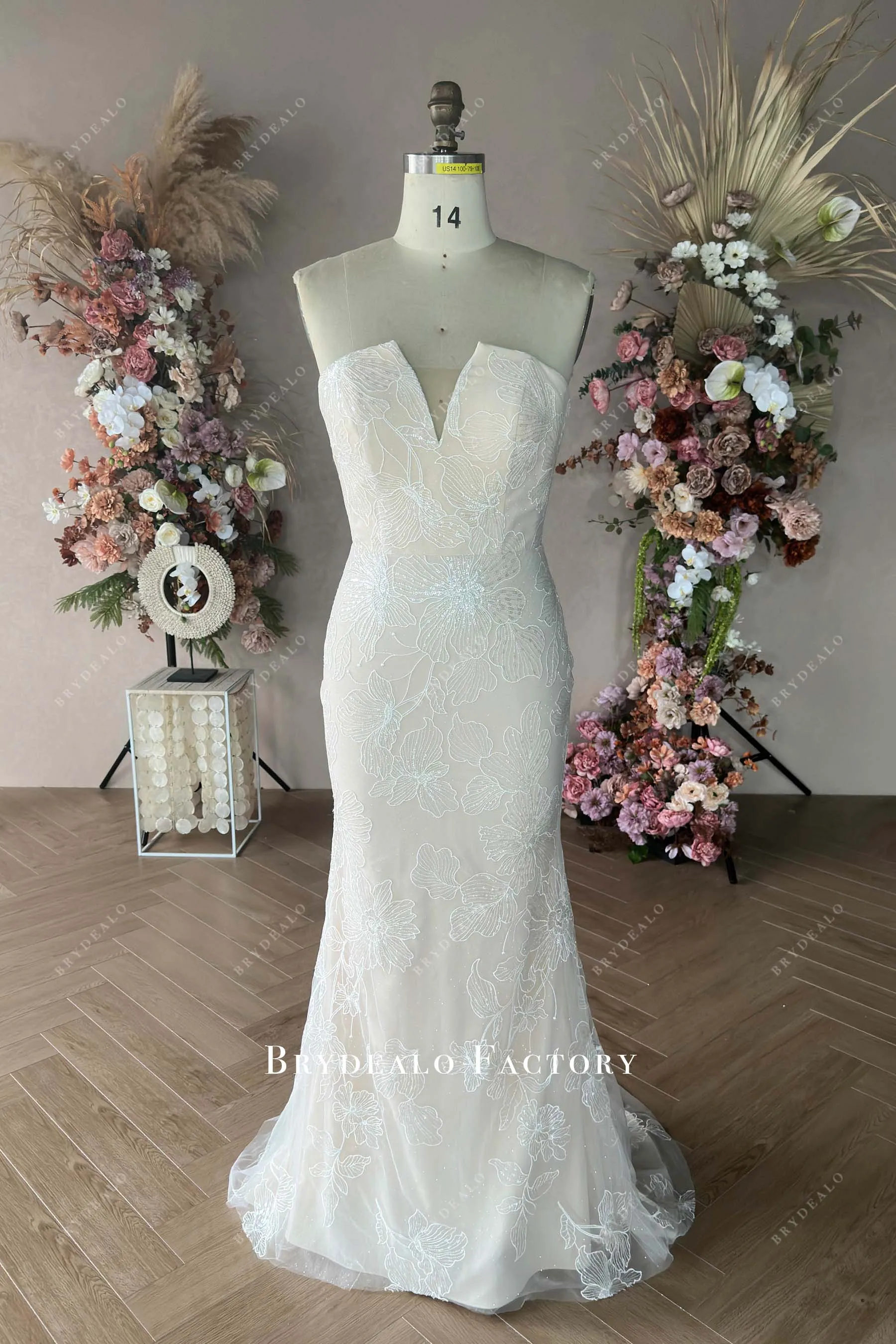 Custom Flora Lace Light Champagne Mermaid Wedding Dress