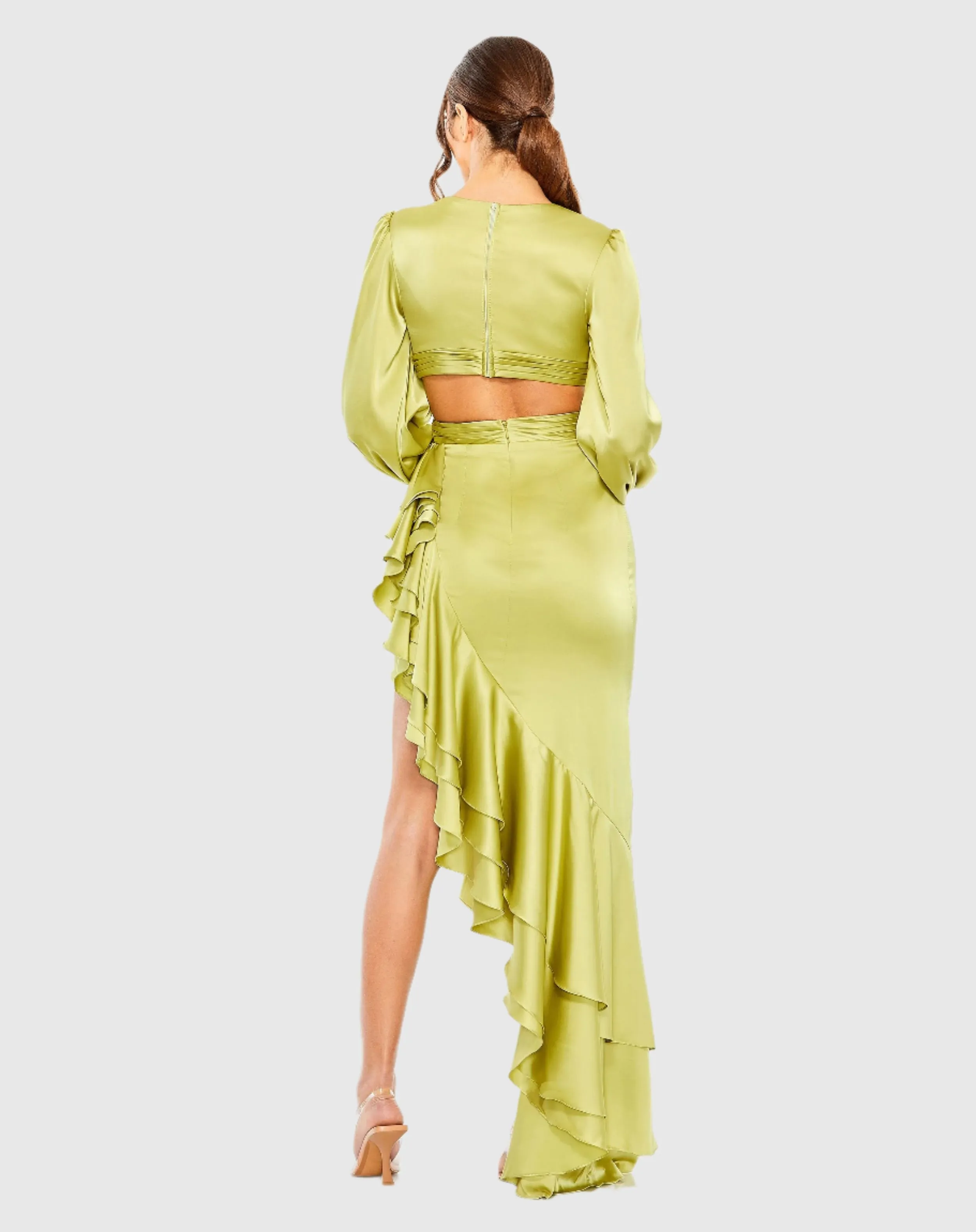 Cut Out Asymmetrical Ruffled Gown