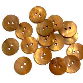 Dark Golden Amber Velvet Agoya Shell 5/8" 2-hole Button, Pack of 24   #1212-124