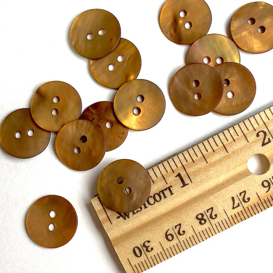 Dark Golden Amber Velvet Agoya Shell 5/8" 2-hole Button, Pack of 24   #1212-124