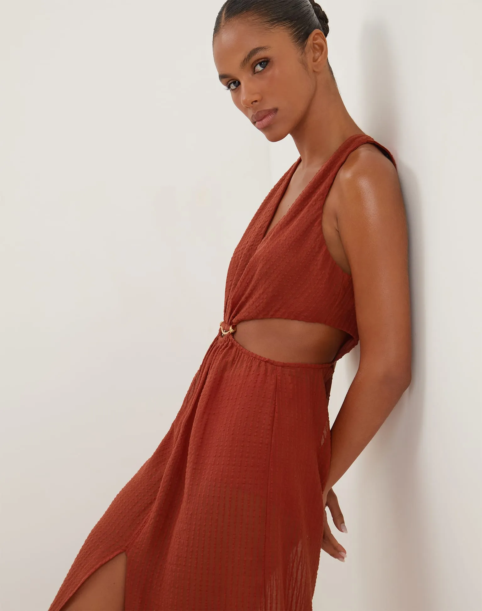 Dasha Detail Long Dress - Redwood