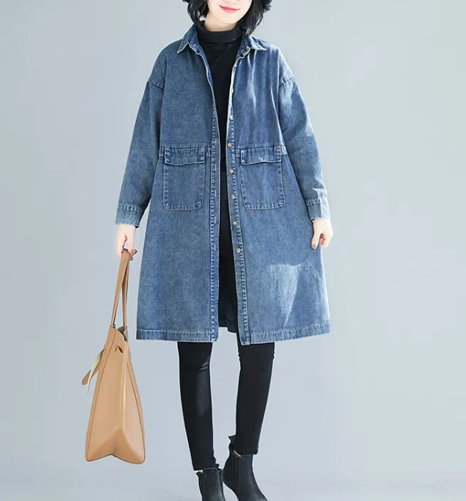 Denim Blue Loose Fall Dresses Casual Women Dresses SSM97213