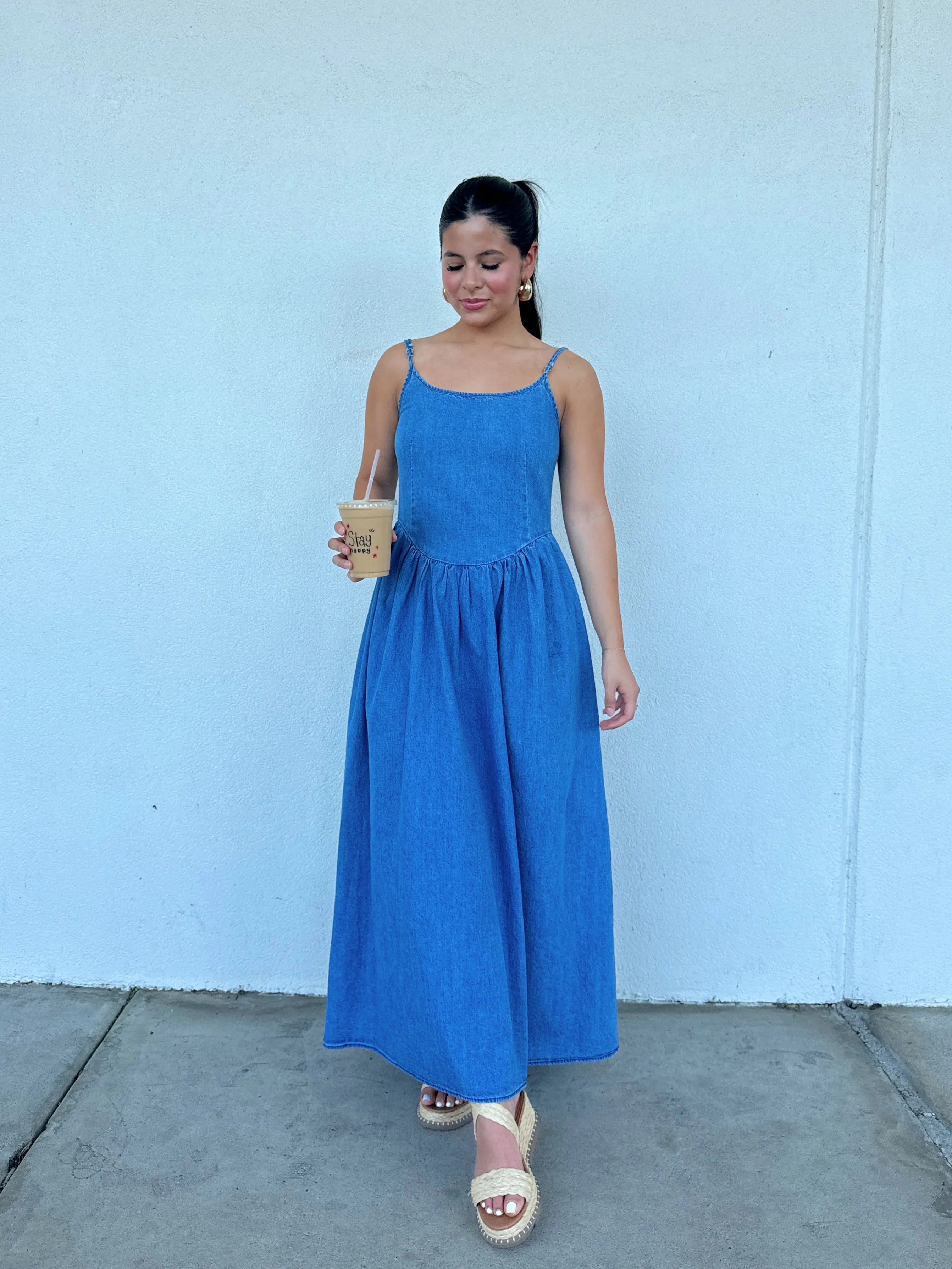 Denim Open Back Maxi Dress