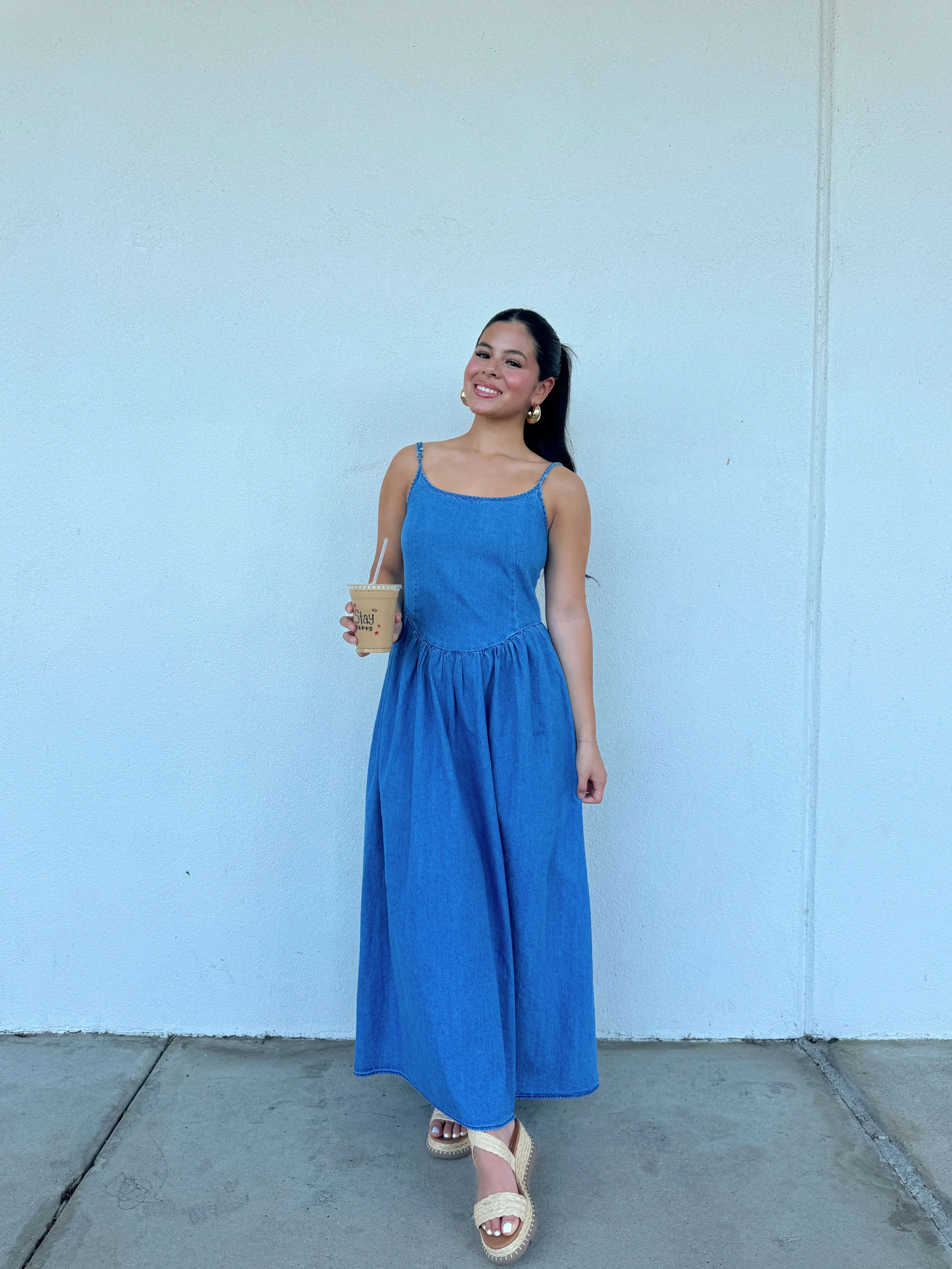 Denim Open Back Maxi Dress