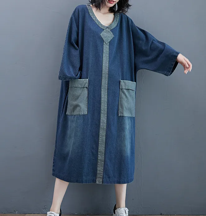 Denim Patchwork Dresses Loose Summer Dresses Casual Women Dresses ZRL97213