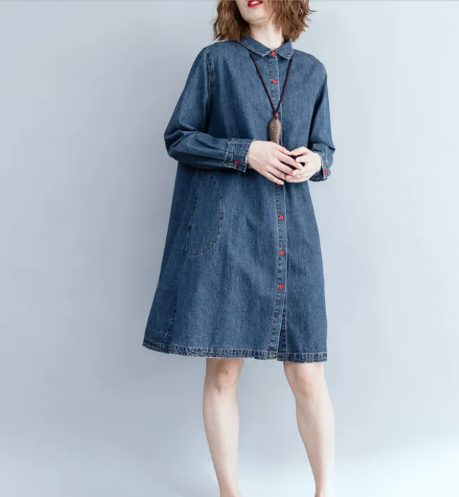 Denim Shirts  Plus Size Dresses Casual Loose Women Dresses SSM97215