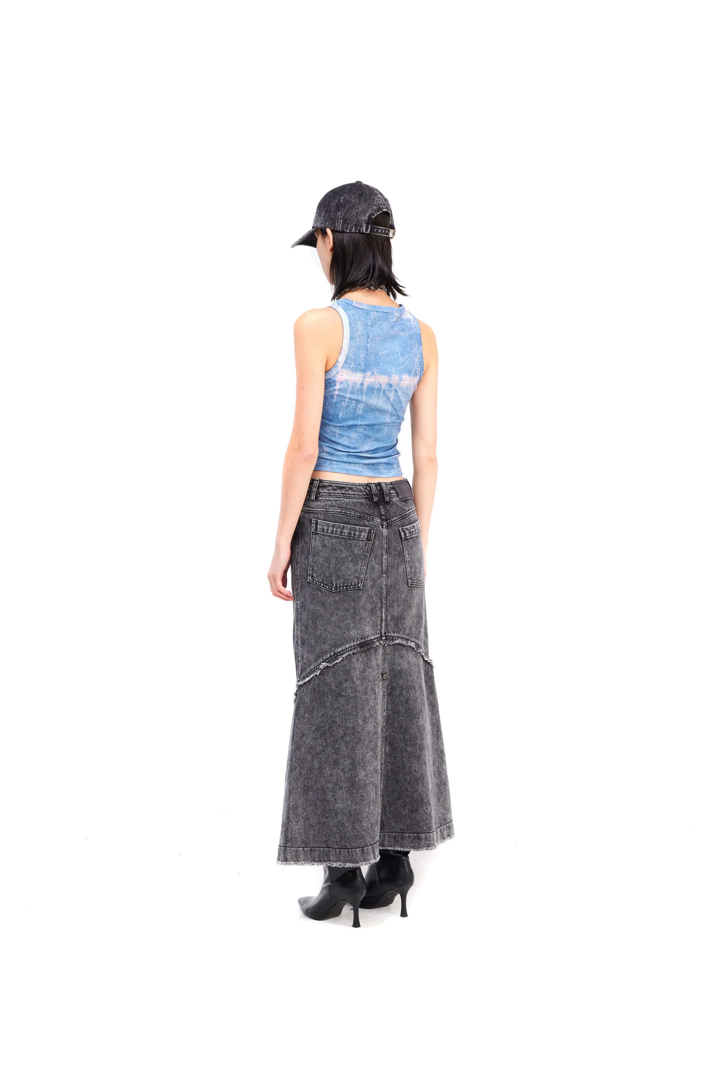 Denim wide long skirt