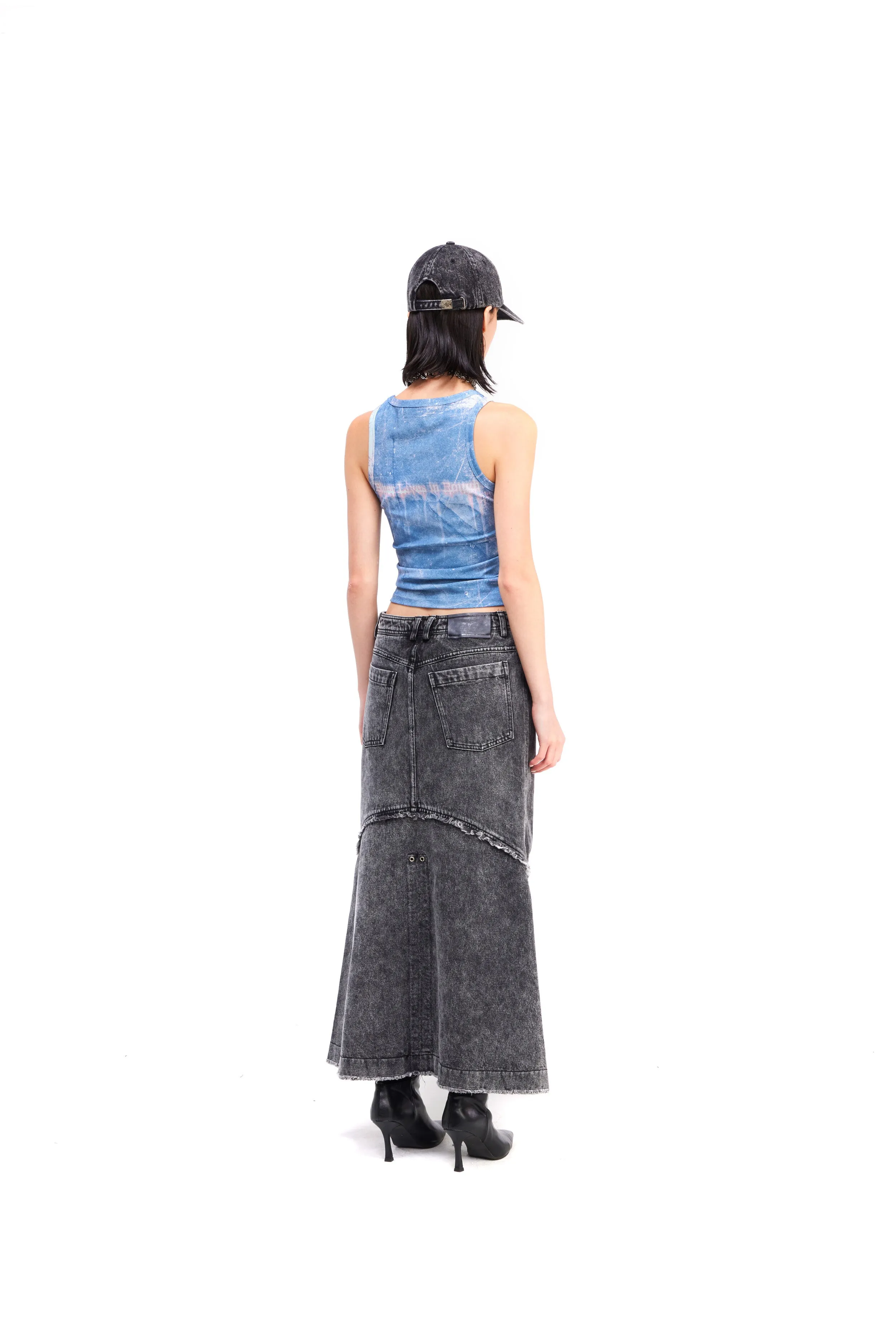 Denim wide long skirt