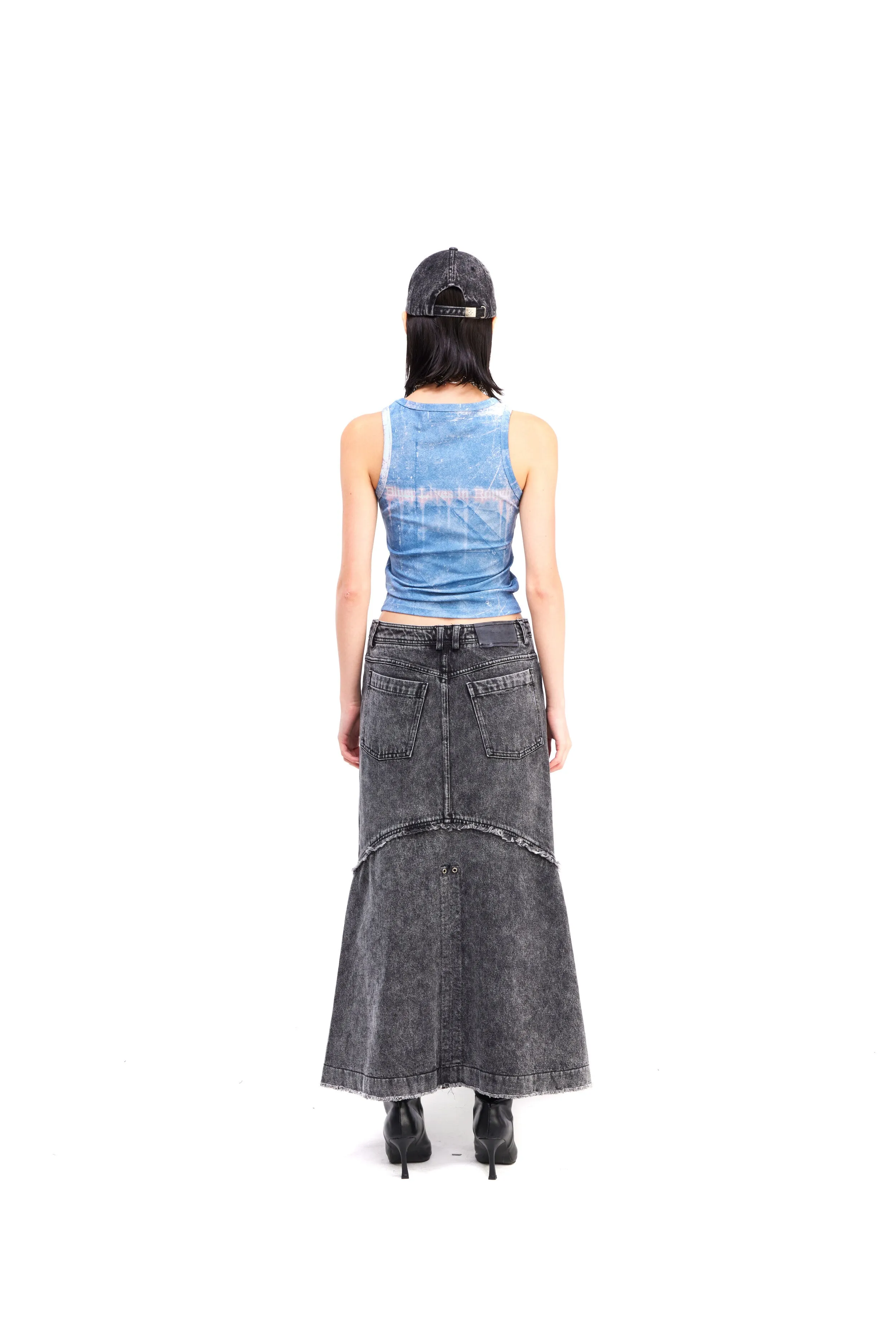 Denim wide long skirt