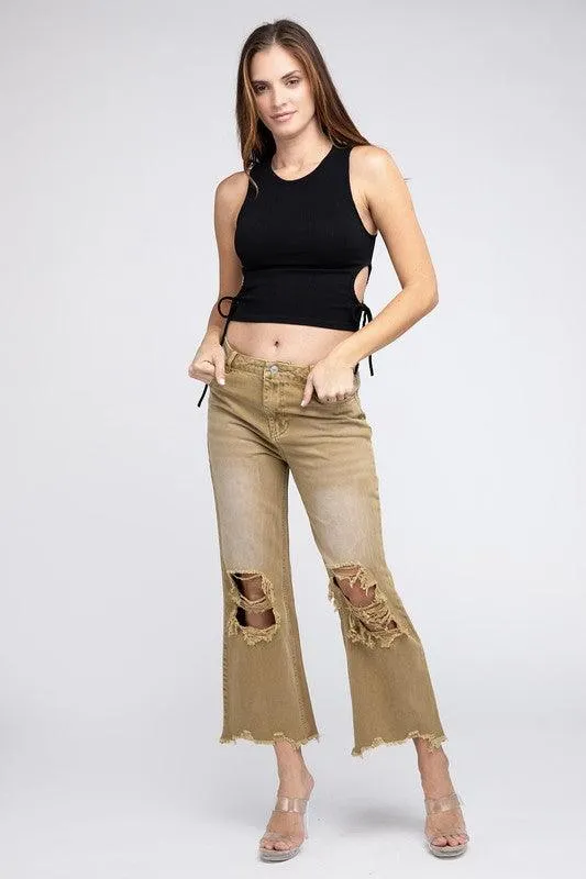 Distressed Vintage Washed Wide Leg Pants