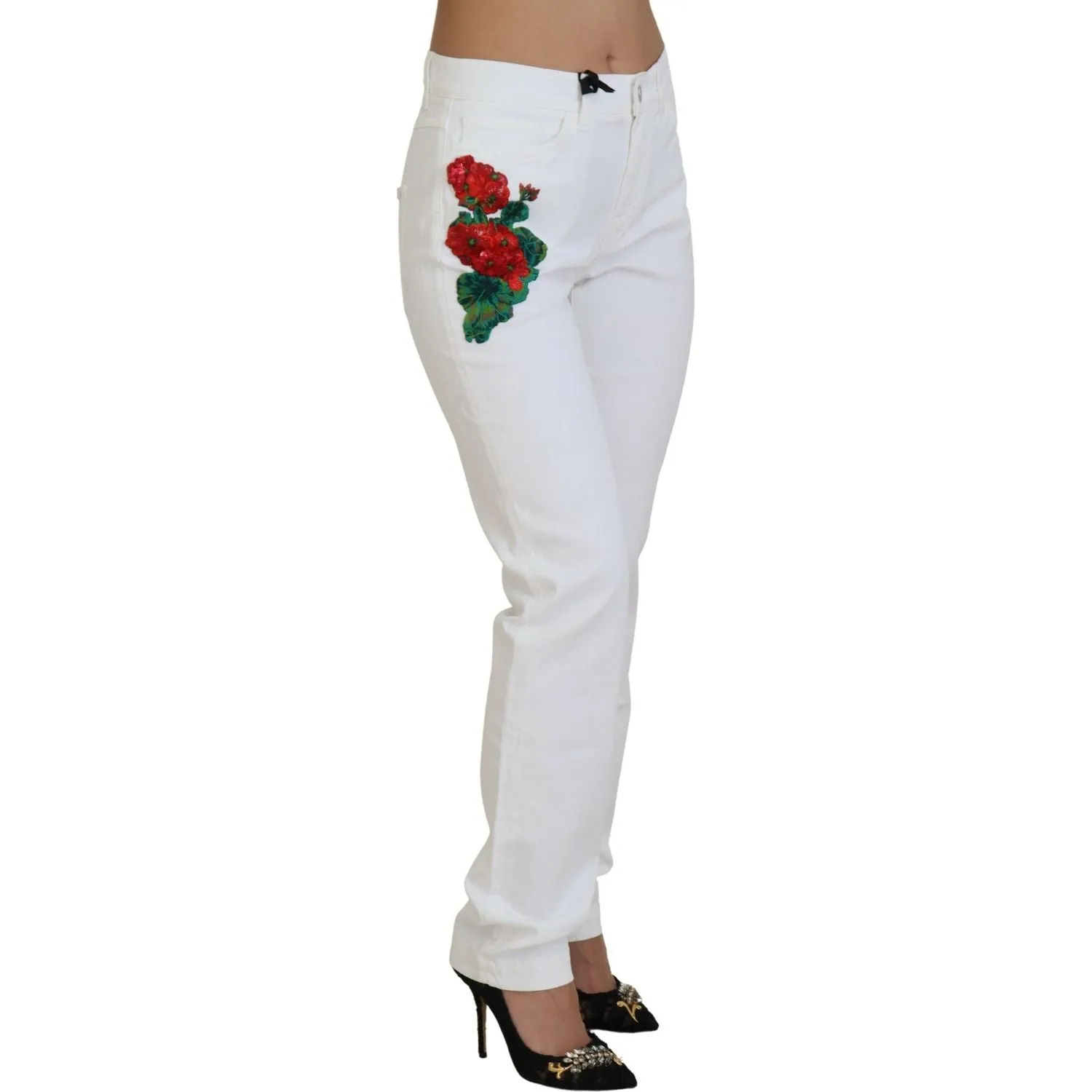 Dolce & Gabbana Elegant White Mid Waist Skinny Jeans