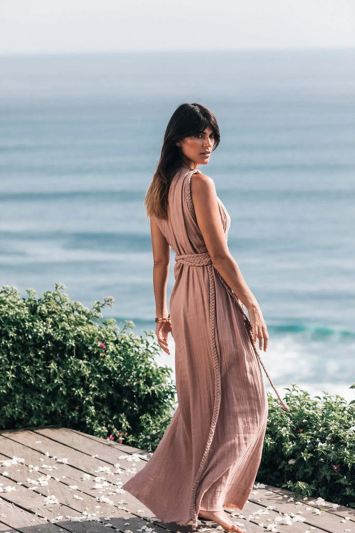 Dusty Pink Organic Boho Dress • One Shoulder Greek Goddess Dress