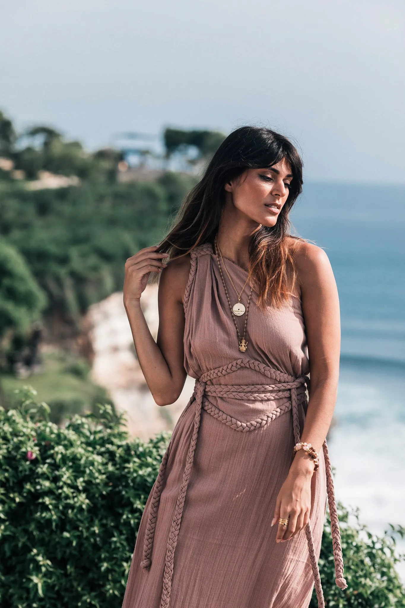 Dusty Pink Organic Boho Dress • One Shoulder Greek Goddess Dress