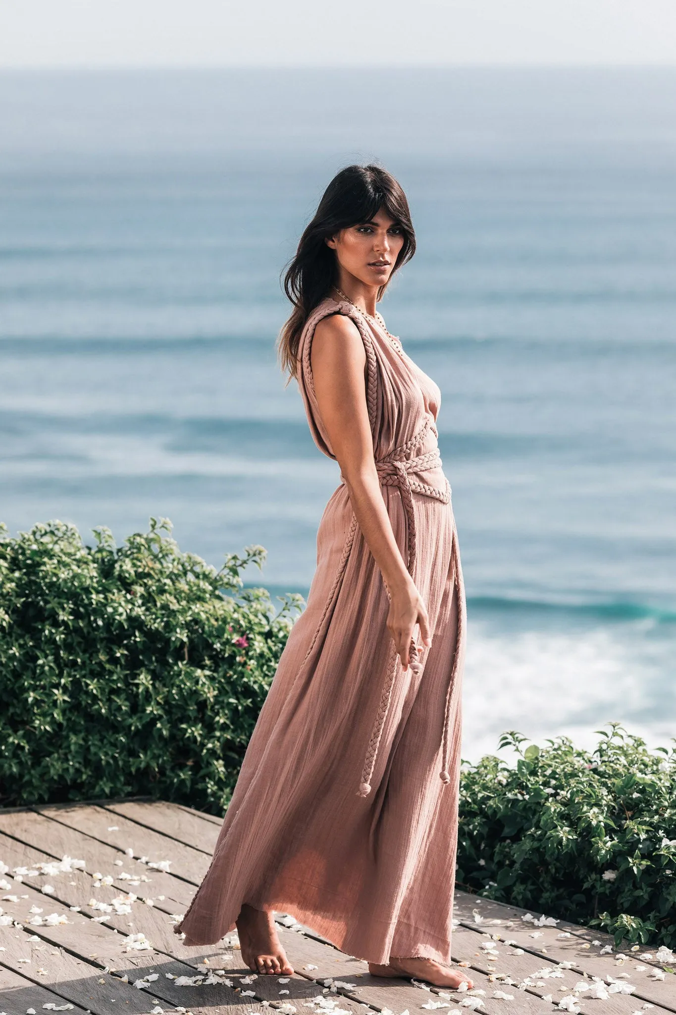 Dusty Pink Organic Boho Dress • One Shoulder Greek Goddess Dress