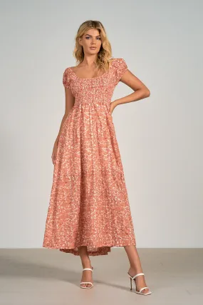 Elan Salmon Santa Fe Smocked Maxi Dress