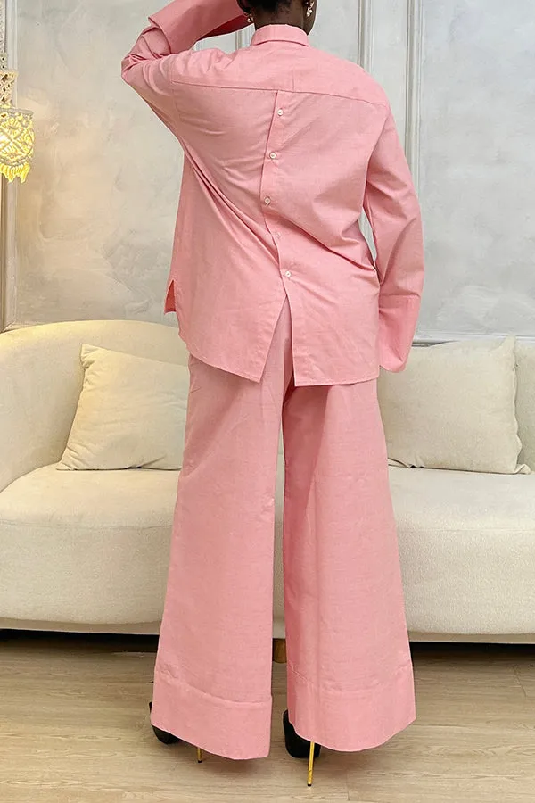 Elegant Button Front Blouse & Pants Set