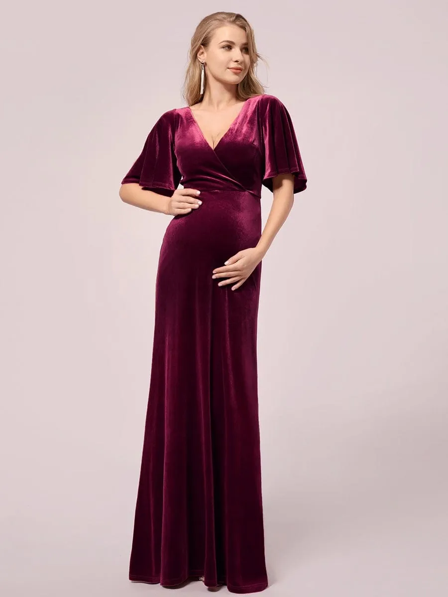 Elegant Flare Sleeves Long Velvet Pregnancy Dress