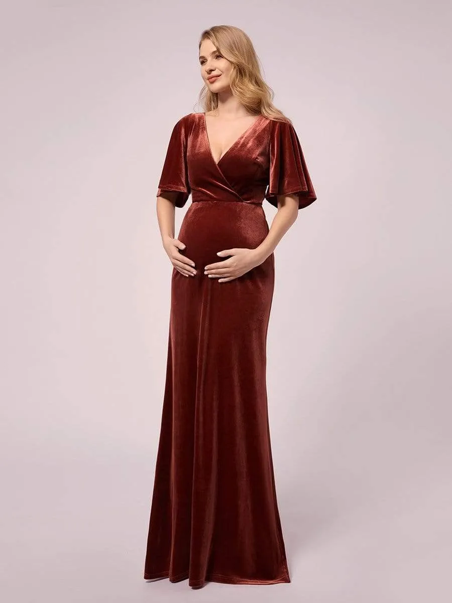 Elegant Flare Sleeves Long Velvet Pregnancy Dress