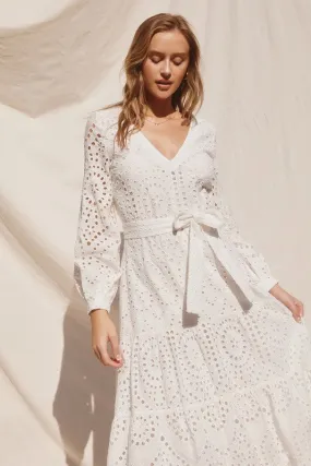 Emilia Eyelet V-neck Tiered Midi Dress