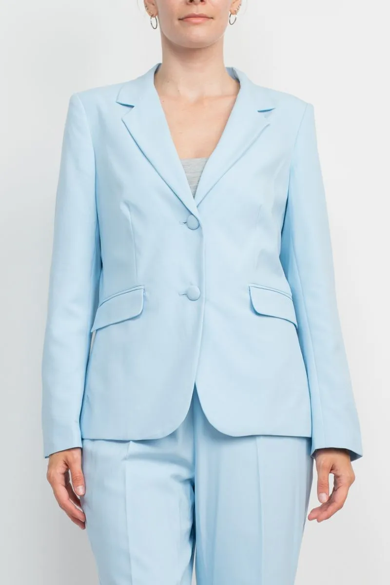 Emily Notched Collar 2 Button Closure Crepe Suit with Mid Waist Banded Zipper Closure Pant 2 Piece Set