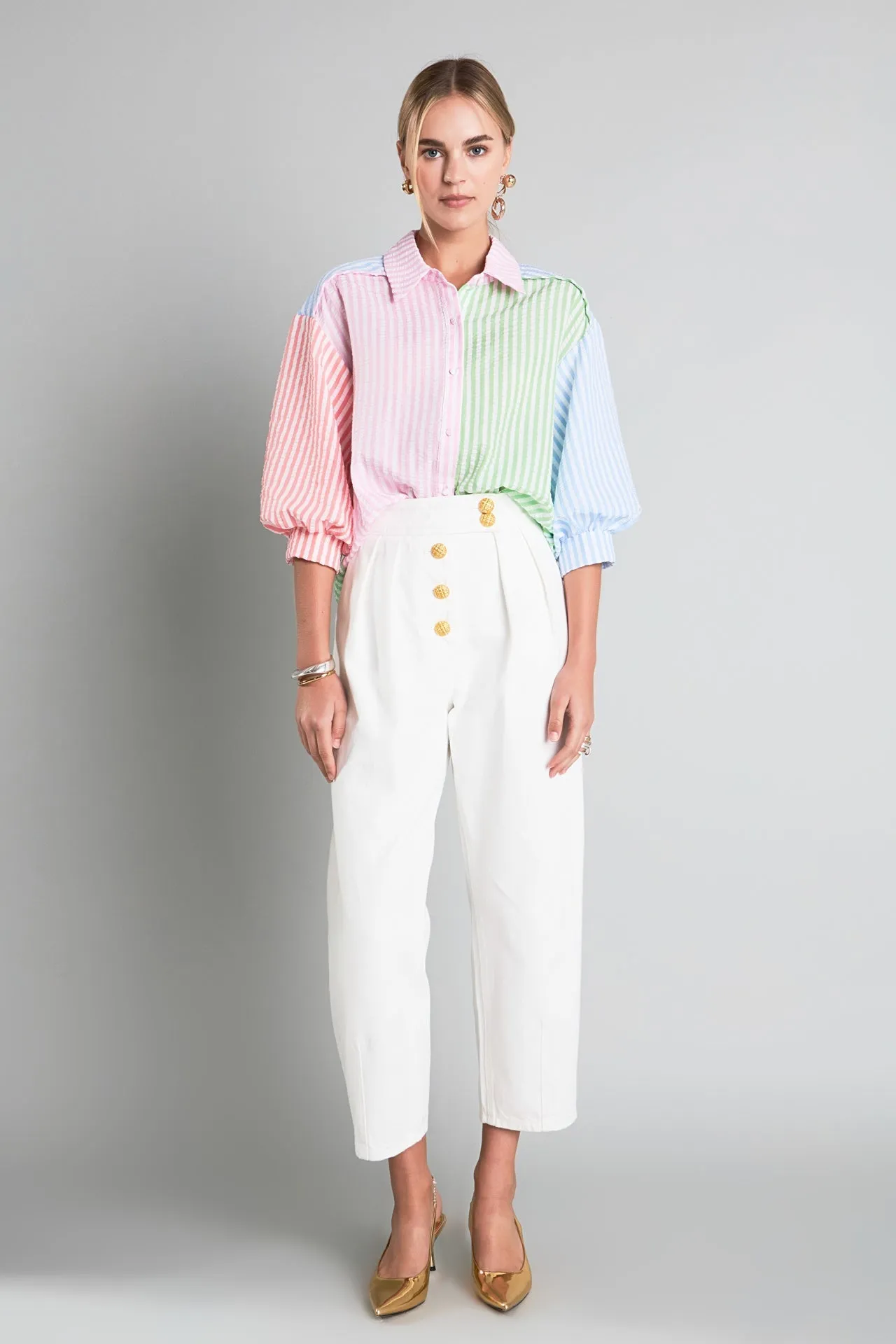 English Factory - Seersucker Striped Colorblock Shirt