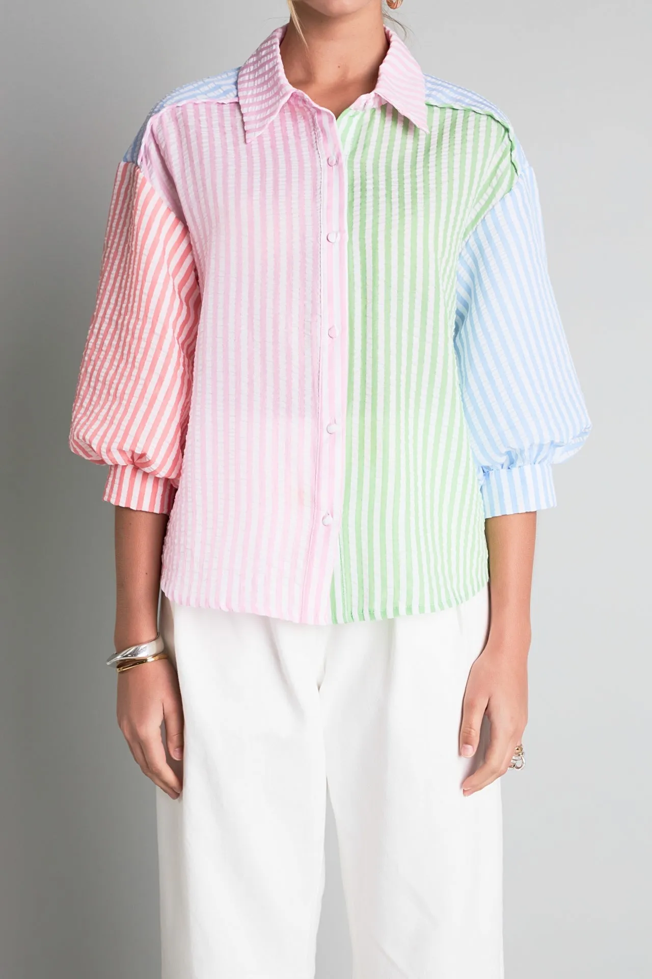 English Factory - Seersucker Striped Colorblock Shirt