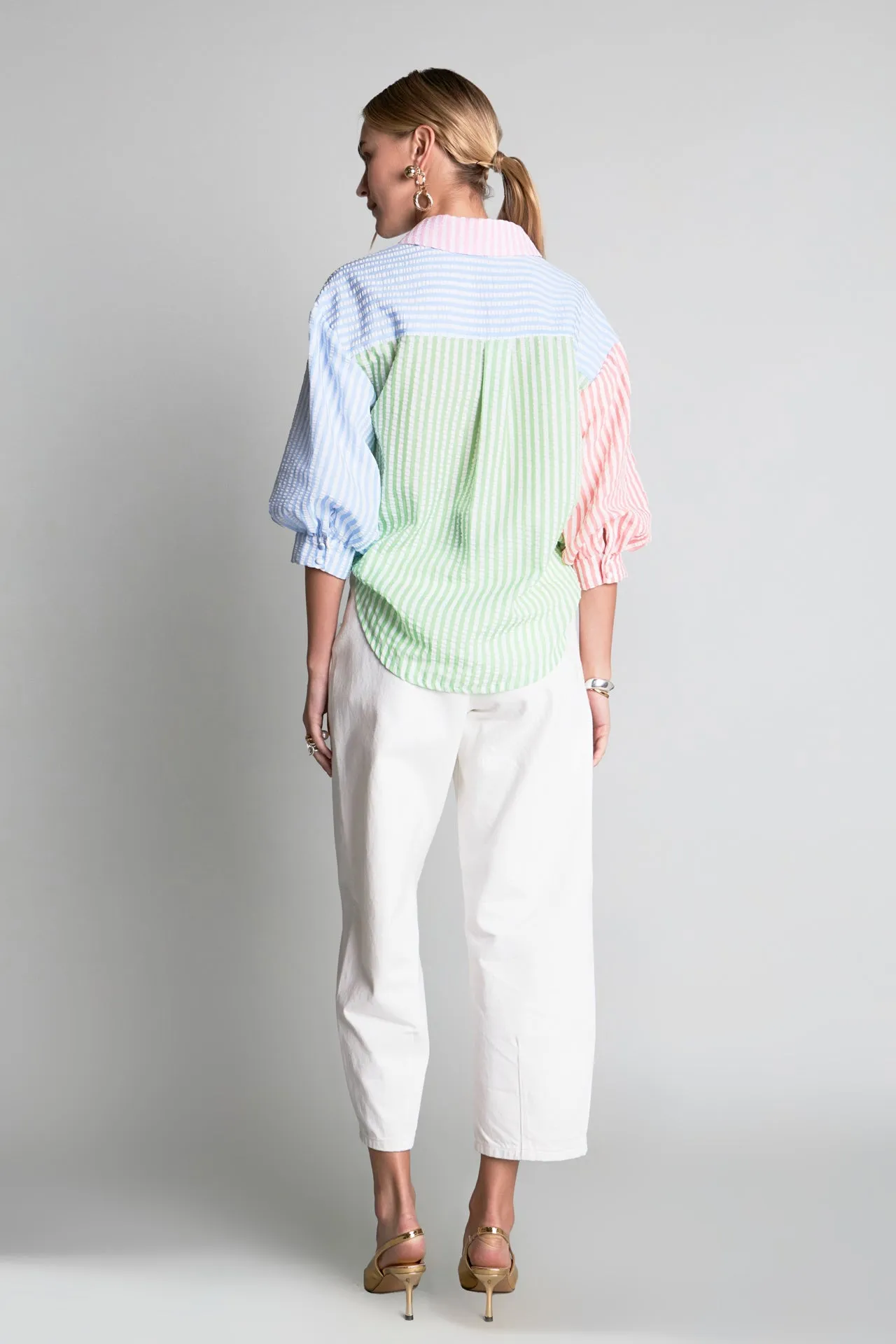 English Factory - Seersucker Striped Colorblock Shirt