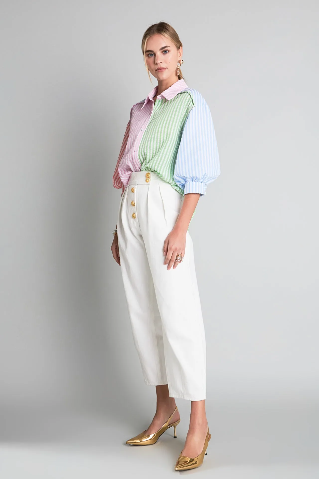 English Factory - Seersucker Striped Colorblock Shirt