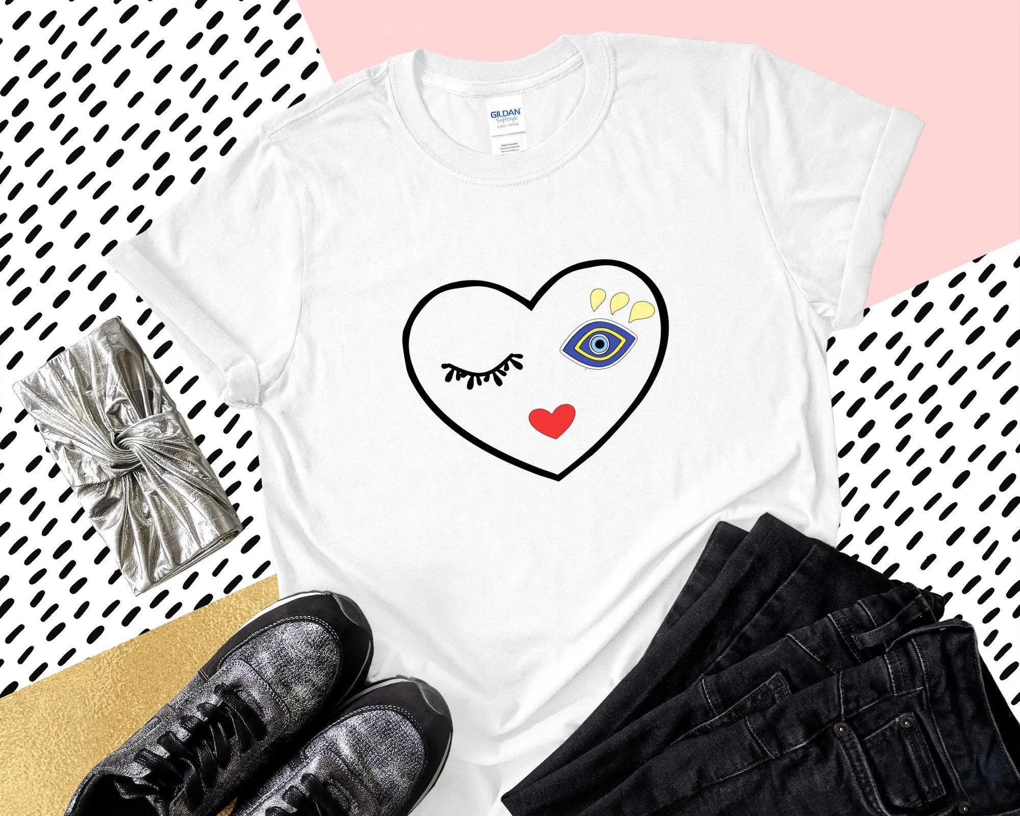 Evil Eye With Love Design Valentines T shirt Amida By Zaa