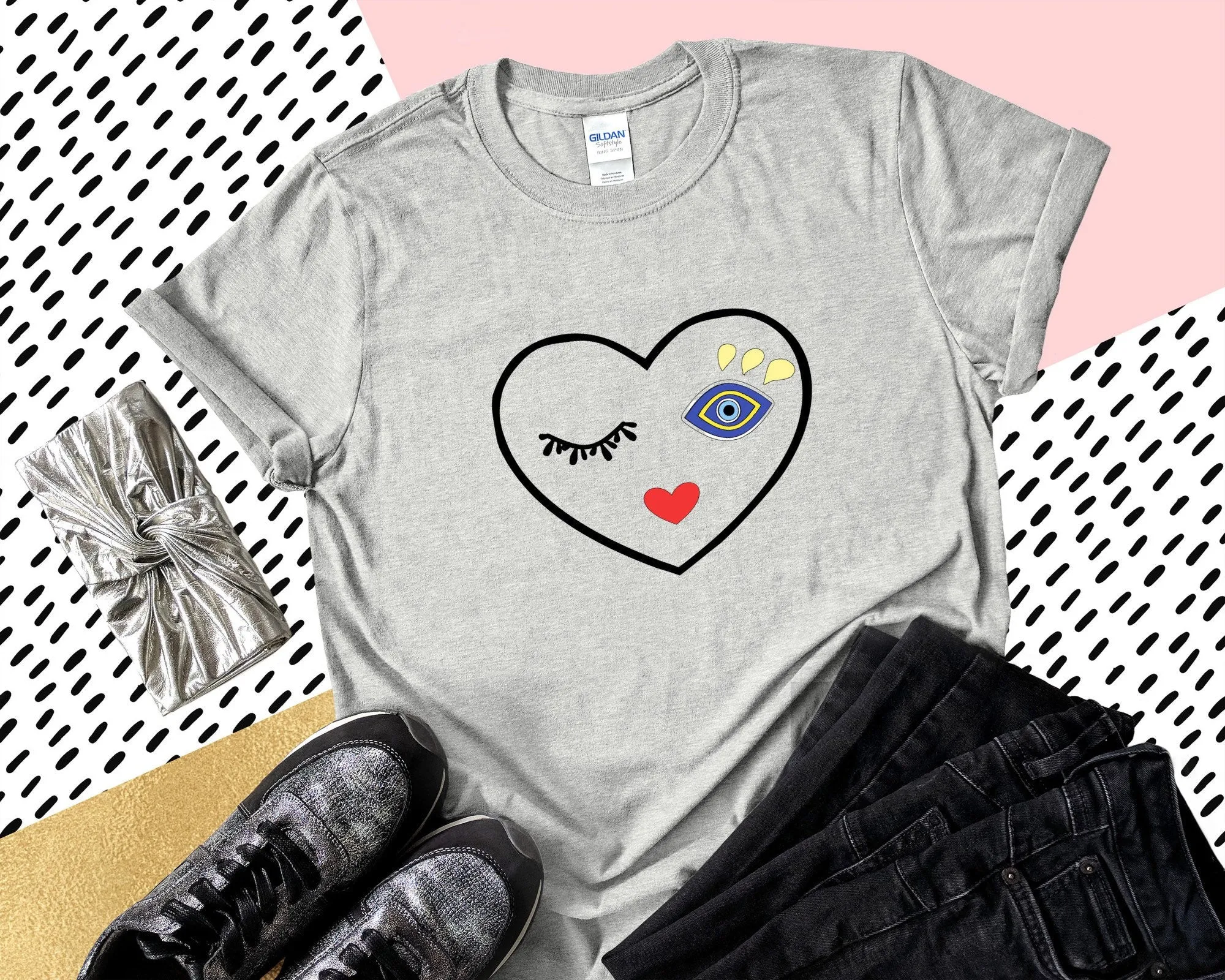 Evil Eye With Love Design Valentines T shirt Amida By Zaa