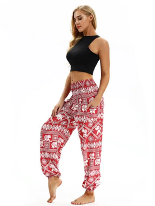 Fashion Printed Elastic Waist Casual Pants