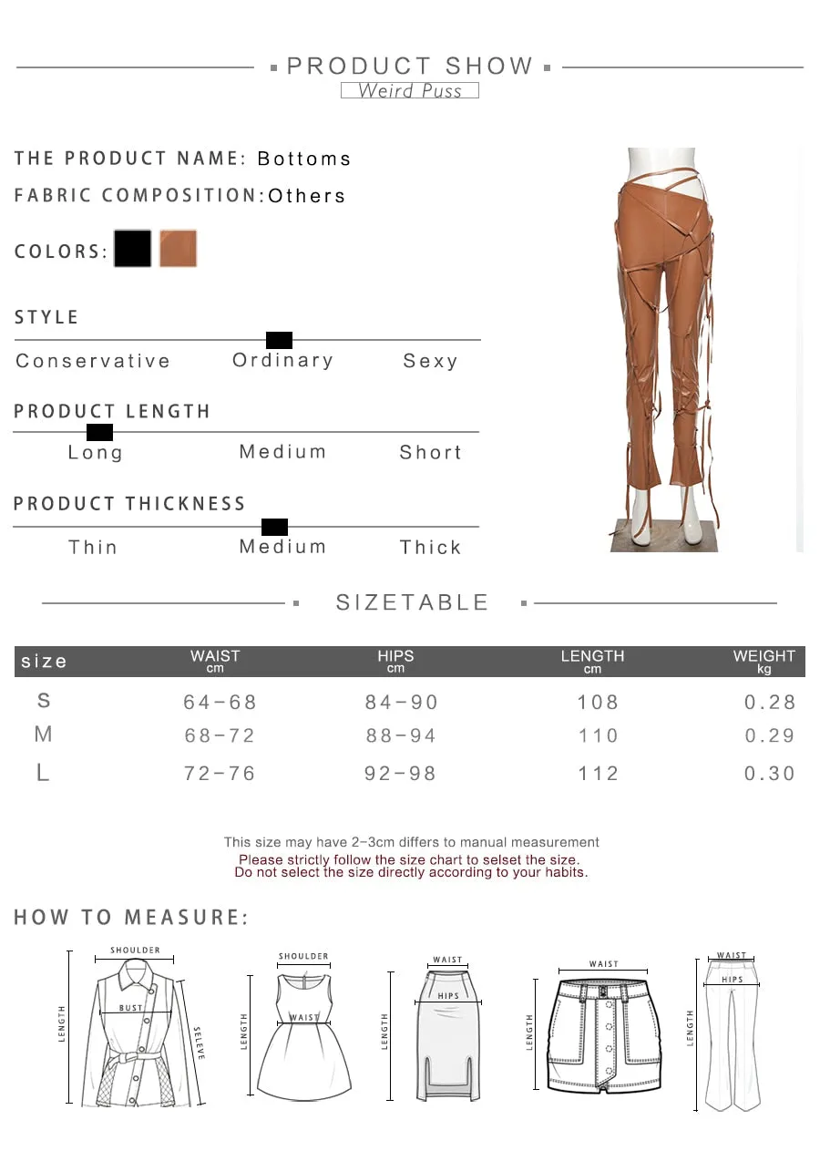 Faux Leather Skinny Sling High Waist Pencil Pants Asymmetry Solid Chic Tight Trouser Fall String Pants