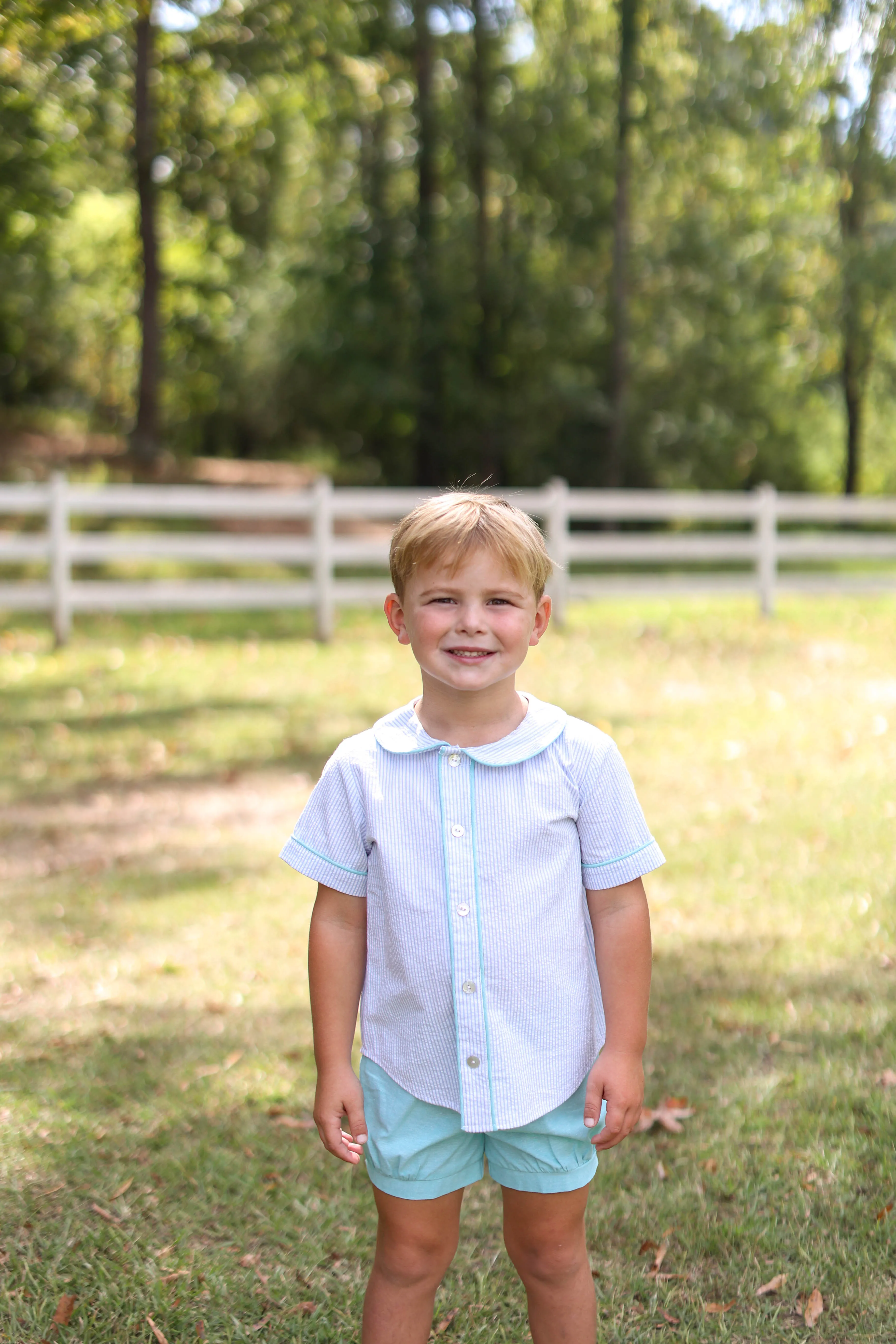 Fitz Shirt Short Sleeve in Light Blue Seersucker